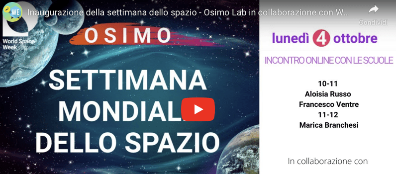 Scopri di più sull'articolo Settimana Mondiale dello Spazio Incontri del 4 ottobre 2021